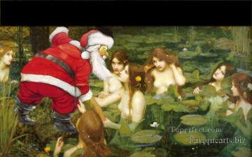  hadas Pintura - Papá Noel y hadas en un lago revisión de clásicos.